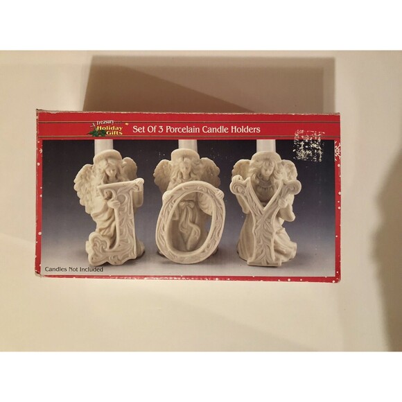 TREASURY OF HOLIDAY GIFTS SET OF 3 PORCELAIN CANDLE HOLDERS WHITE MATTE - Picture 2 of 12
